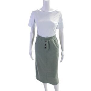 Muze Womens Waffle Knit Four Pocket Elastic Waist Mid-Calf Skirt Green Size S